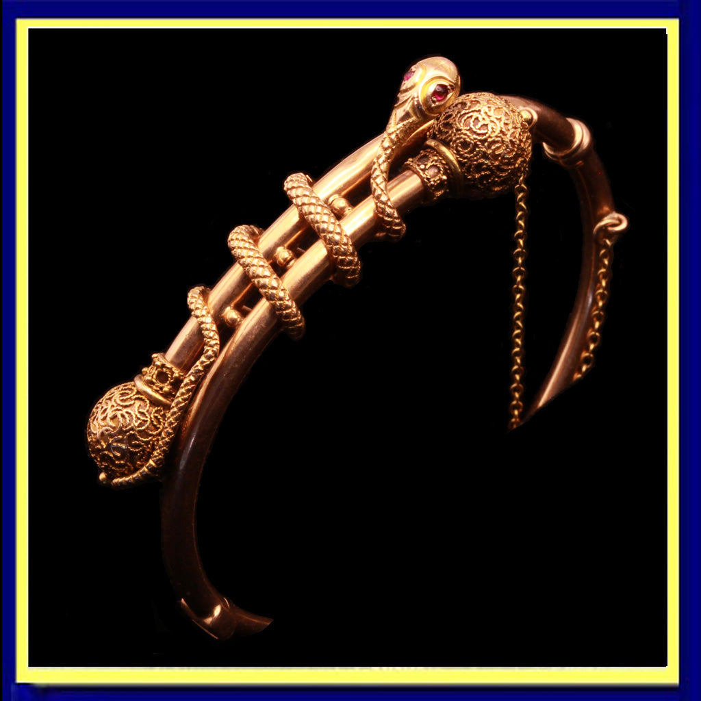 Victorian snake bangle bracelet gold filigre antique Etruscan Revival