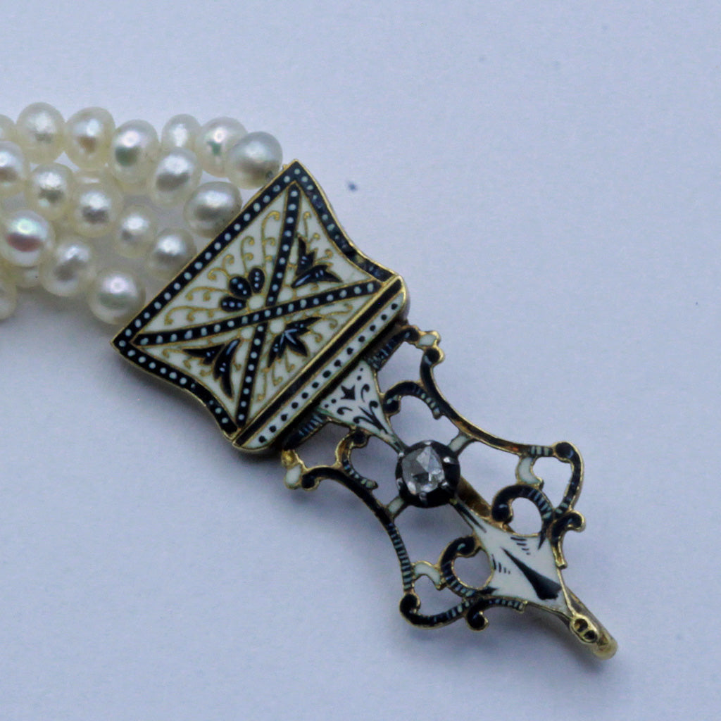 C&A Giuliano bracelets pearls gold enamel diamonds bridal pair Victorian (7377)