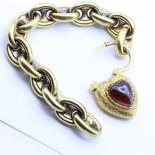 Antique Georgian gold chain bracelet w heart padlock locket huge garnet (7396)