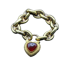 Antique Georgian gold chain bracelet w heart padlock locket huge garnet (7396)