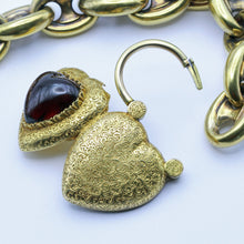 Antique Georgian gold chain bracelet w heart padlock locket huge garnet (7396)