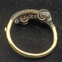 Victorian Etruscan Revival bangle rams heads gold silver mixed metals (7419)