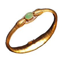 Antique Victorian Snakes Bangle Bracelet 18k gold emerald diamonds French (7496)