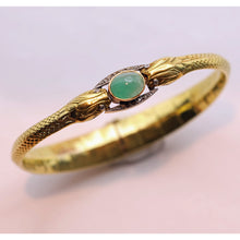 Antique Victorian Snakes Bangle Bracelet 18k gold emerald diamonds French (7496)