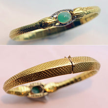 Antique Victorian Snakes Bangle Bracelet 18k gold emerald diamonds French (7496)