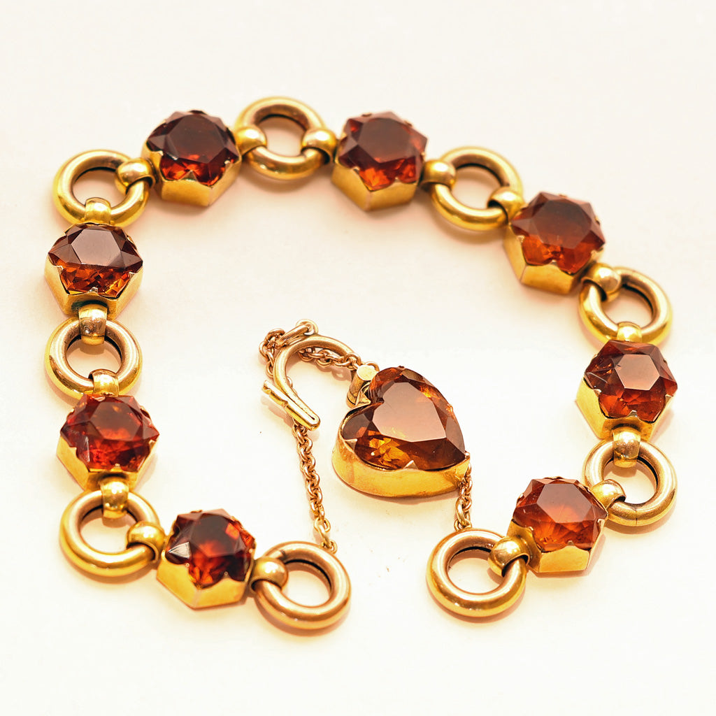 white background Antique Victorian bracelet gold citrines heart padlock clasp English 