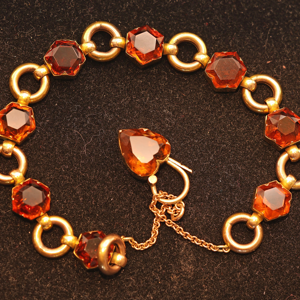 Antique Victorian bracelet gold citrines heart padlock clasp English (7505)