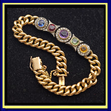 Antique Victorian chain bracelet 18k gold diamonds gems ruby sapphire GIA (7536)