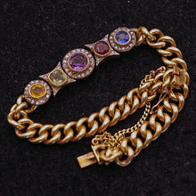 Antique Victorian chain bracelet 18k gold diamonds gems ruby sapphire GIA (7536)