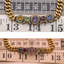 Antique Victorian chain bracelet 18k gold diamonds gems ruby sapphire GIA (7536)