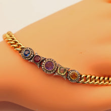 Antique Victorian chain bracelet 18k gold diamonds gems ruby sapphire GIA (7536)