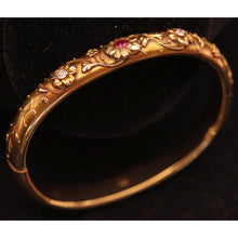Antique Art Nouveau bangle bracelet 14k gold ruby diamonds flowers American(7568)