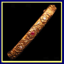 Antique Art Nouveau bangle bracelet 14k gold ruby diamonds flowers American