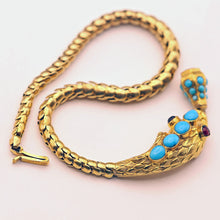 Antique Victorian bracelet snake gold turquoise garnets amethyst (7584)