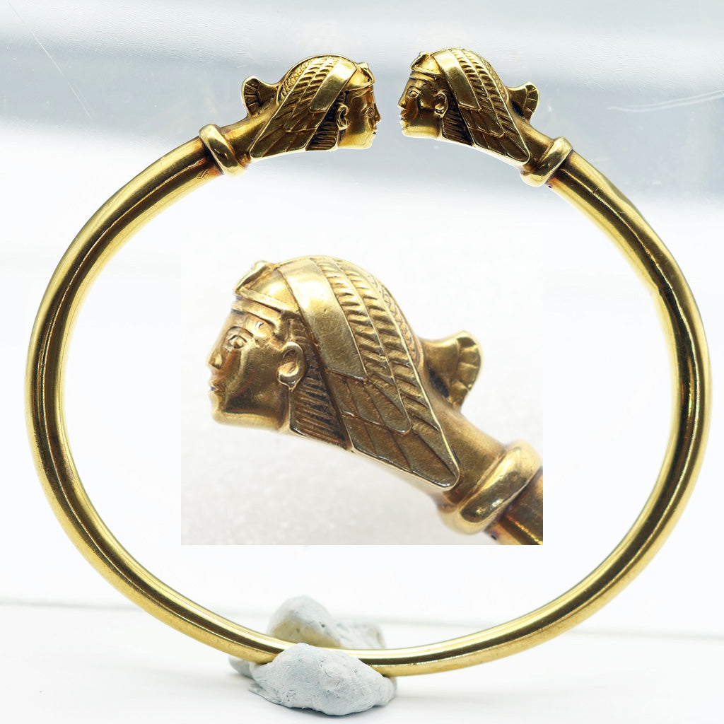 Antique Art Nouveau bangle bracelet Egyptian Revival 2 Pharaohs French