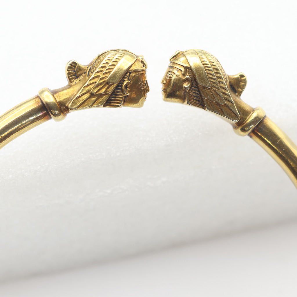 Antique Art Nouveau bangle bracelet Egyptian Revival 2 Pharaohs French (7613)