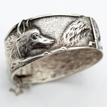 Antique wide cuff bangle bracelet silver wolf French Boullier Unisex 1920s (7615