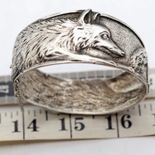 Antique wide cuff bangle bracelet silver wolf French Boullier Unisex 1920s (7615