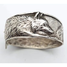 Antique wide cuff bangle bracelet silver wolf French Boullier Unisex 1920s