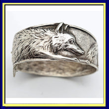 Antique wide cuff bangle bracelet silver wolf French Boullier Unisex 1920s (7615