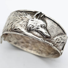 Antique wide cuff bangle bracelet silver wolf French Boullier Unisex 1920s (7615