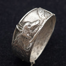 Antique wide cuff bangle bracelet silver wolf French Boullier Unisex 1920s