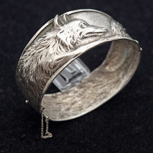 Antique wide cuff bangle bracelet silver wolf French Boullier Unisex 1920s (7615