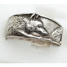 Antique wide cuff bangle bracelet silver wolf French Boullier Unisex 1920s (7615