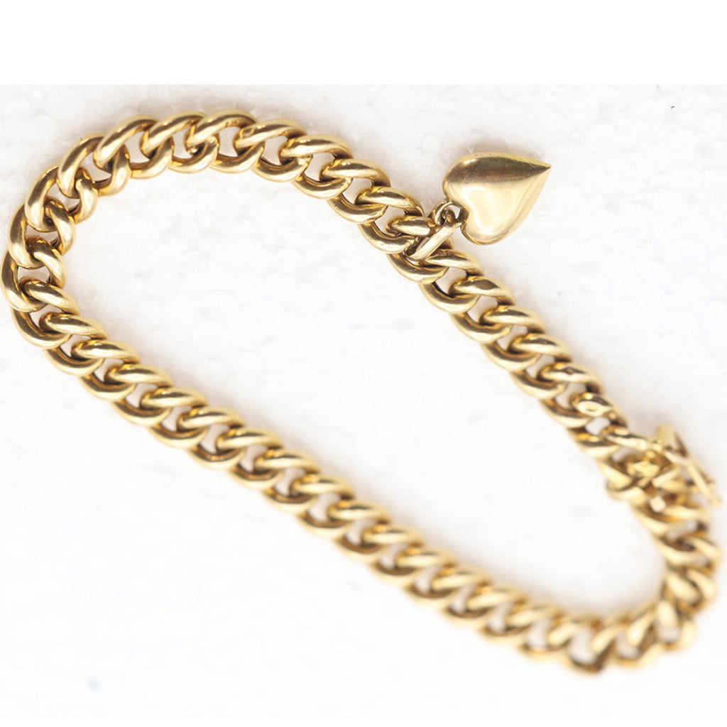 Antique Victorian chain bracelet 18k gold unisex French little heart charm