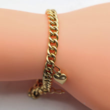 Antique Victorian chain bracelet 18k gold unisex French little heart charm(7620)