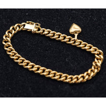 Antique Victorian chain bracelet 18k gold unisex French little heart charm(7620)