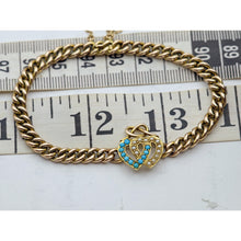 Antique Victorian gold chain intertwined hearts pearls turquoise England (7633)