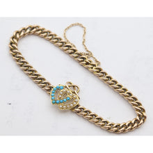 Antique Victorian gold chain intertwined hearts pearls turquoise England 