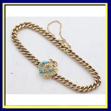 Antique Victorian gold chain intertwined hearts pearls turquoise England (7633)