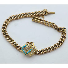 Antique Victorian gold chain intertwined hearts pearls turquoise England (7633)