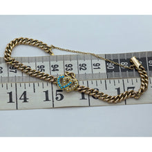 Antique Victorian gold chain intertwined hearts pearls turquoise England (7633)