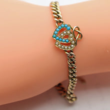 Antique Victorian gold chain intertwined hearts pearls turquoise England (7633)