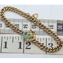 Antique Victorian gold chain intertwined hearts pearls turquoise England (7633)