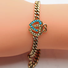 Antique Victorian gold chain intertwined hearts pearls turquoise England (7633)