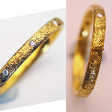 Stackable Bangle bracelet 18k gold diamonds Antique Art Nouveau Statement (7652)