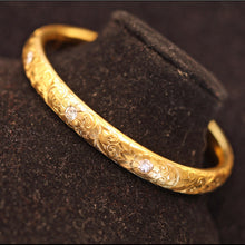 Stackable Bangle bracelet 18k gold diamonds Antique Art Nouveau Statement (7652)