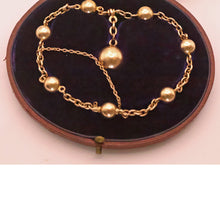 Antique Victorian gold chain bracelet locket bangle gold globes orig box (7698)