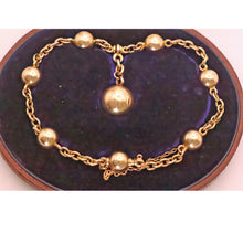 Antique Victorian gold chain bracelet locket bangle gold globes orig box (7698)