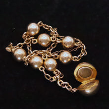 Antique Victorian gold chain bracelet locket bangle gold globes orig box (7698)