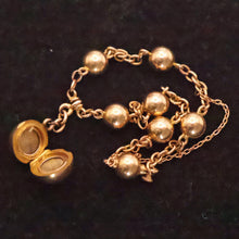 Antique Victorian gold chain bracelet locket bangle gold globes orig box (7698)