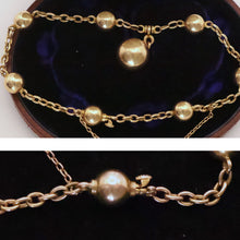 Antique Victorian gold chain bracelet locket bangle gold globes orig box (7698)