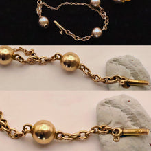 Antique Victorian gold chain bracelet locket bangle gold globes orig box (7698)