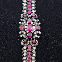 Antique bracelet No-heat Burma rubies diamonds silver gold GIA certificate (7707)