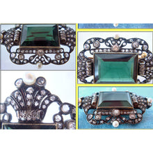 Antique Victorian brooch pin gold silver green tourmaline diamonds pearls (4199)