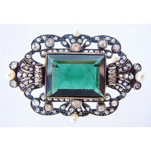 Antique Victorian brooch pin gold silver green tourmaline diamonds pearls (4199)